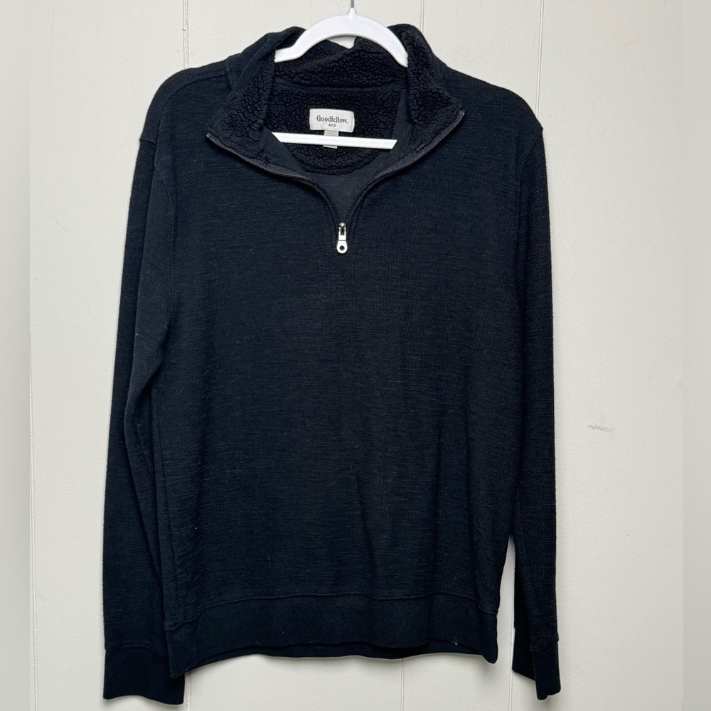 Goodfellow & Co Men's Black Quarter Zip Cotton Blend Waffle Knit Top Size M